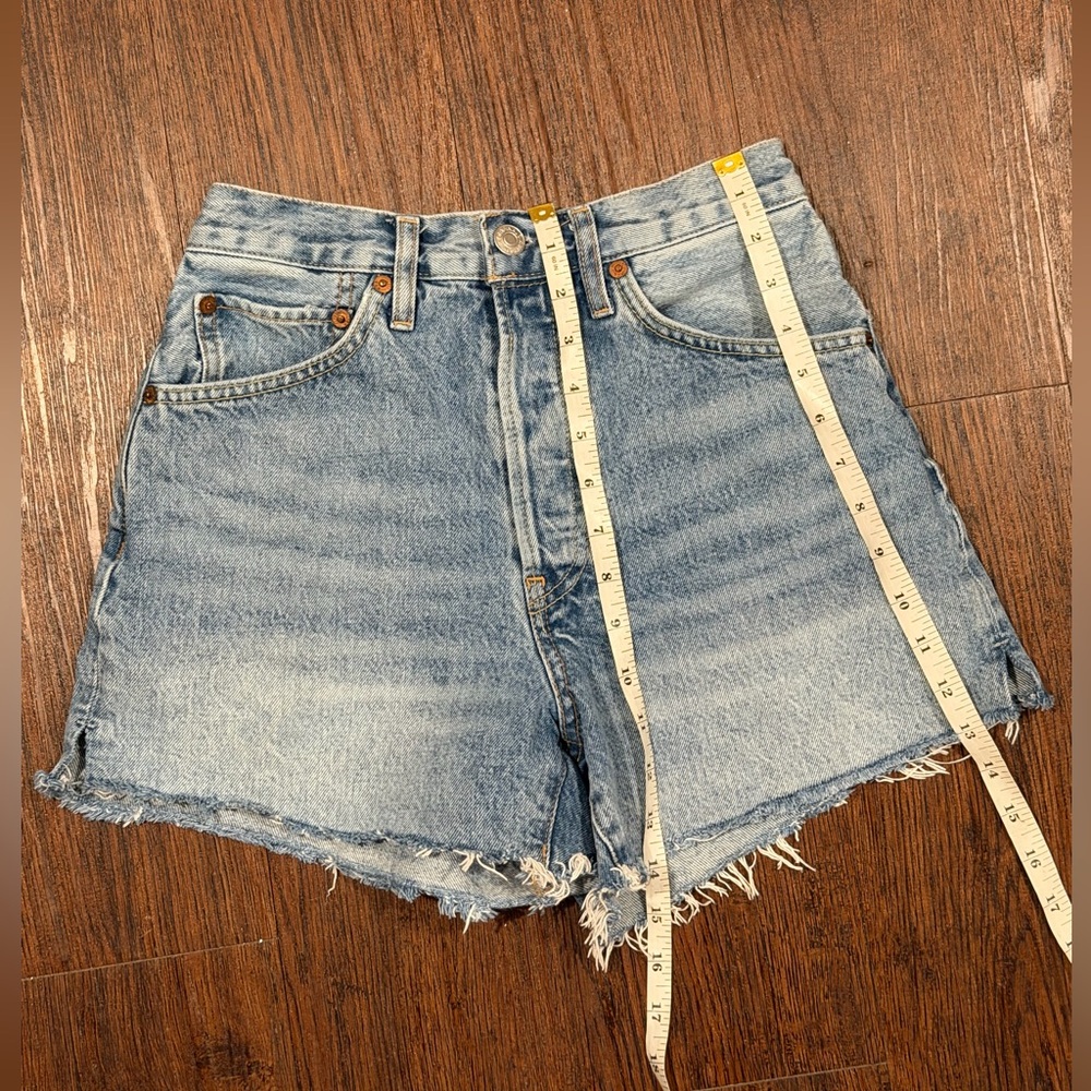 Re/Done Womens Shorts Blue Cut off High Waist Organic Cotton Denim Button Fly 25 - Picture 11 of 14